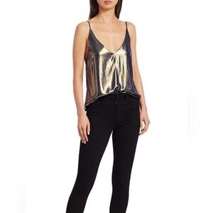 L'AGENCE Gold/Brass Metallic Tank Top With Navy Undertone; Size M